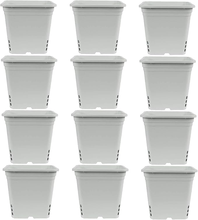 SUNPACK Square Tall Nursery Pot, White, 12" (Pack of 12) - Features Drainage Holes for Excess Water, Perfect for Greenhouse or Outdoor Growing - Durable, UV Resistant Plastic