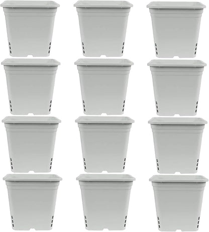 SUNPACK Square Tall Nursery Pot, White, 12" (Pack of 12) - Features Drainage Holes for Excess Water, Perfect for Greenhouse or Outdoor Growing - Durable, UV Resistant Plastic