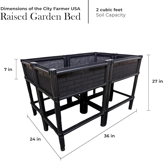 Elevated Raised Garden Bed with Legs 7" Depth Planter Box | Non-Toxic Sun Protected Material | 36" L X 24" W X 27" H for Easy Planting | Large Vegetable & Herb Backyard Patio