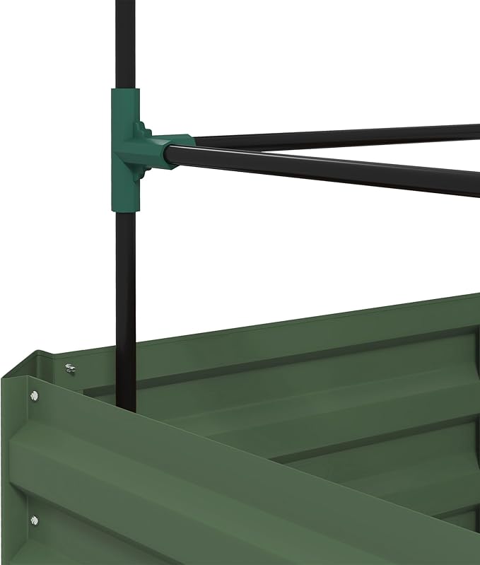 Outsunny Galvanized Raised Garden Bed, 55" Tall Outdoor Planter Box with Trellis Tomato Cage and Open Bottom for Climbing Vines, Vegetables, Flowers in Backyard, Garden, Patio, Green