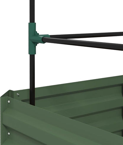 Outsunny Galvanized Raised Garden Bed, 55" Tall Outdoor Planter Box with Trellis Tomato Cage and Open Bottom for Climbing Vines, Vegetables, Flowers in Backyard, Garden, Patio, Green