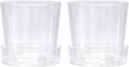 Phoenix Vine 6.5 InchClear Acrylic Planter Pot with Tray, Orchid Pot with Drainage Holes, Deep Saucer for Bottom Watering, Transparent Containers for Indoor Plants, Herbs, Set of 2, 91-A-F-2