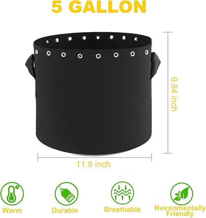 5 Gallon Fabric Pots with Holes 5 Packs with Handles Plant Grow Bags