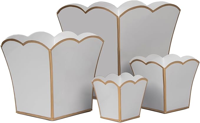 Jaye's Studio Decorative Square Cachepot Flower Pot, House Plant Pot Indoor, Modern Scalloped Planter, Boho Planter, Metal Pot - Floor, Tabletop, Porch & Window Planter for House Decor (White, 8")