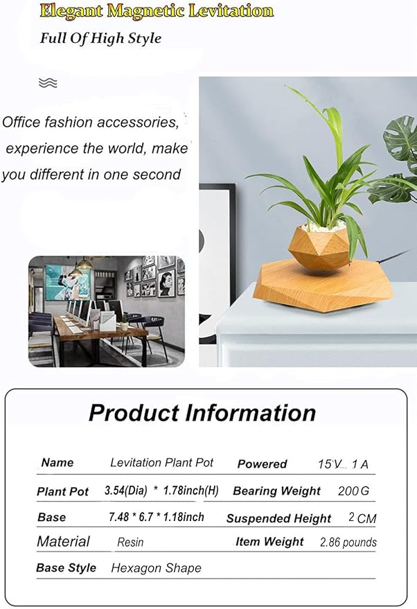 Levitating Plant Pot Hexagon Floating Air Bonsai Pot Suspension Flowerpot Planter for Office Home Decoration