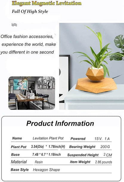 Levitating Plant Pot Hexagon Floating Air Bonsai Pot Suspension Flowerpot Planter for Office Home Decoration