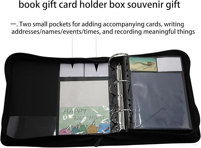 Gift Card Photo Album Book - 100 Pockets with Label Paper, Fits Greeting Cards & Photos, Ideal for College High School Graduation, Christmas& Birthday Gift Storage (black)