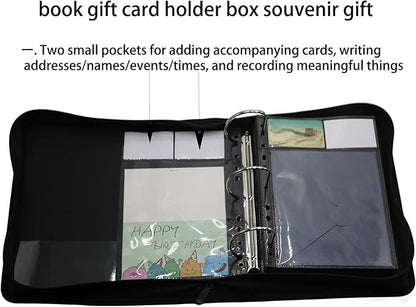 Gift Card Photo Album Book - 100 Pockets with Label Paper, Fits Greeting Cards & Photos, Ideal for College High School Graduation, Christmas& Birthday Gift Storage (black)