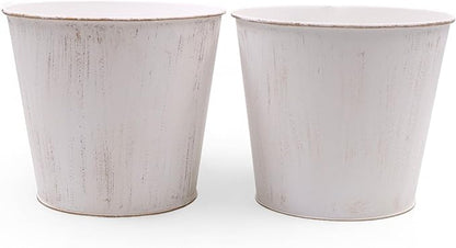 Hosley Set of 2 White Bucket/Pots with PVC Liner, 6.5" Dia x 6" H Ideal Gift for Floral Arrangements Wedding Home Office Party DIY Indoor Outdoor Garden Patio