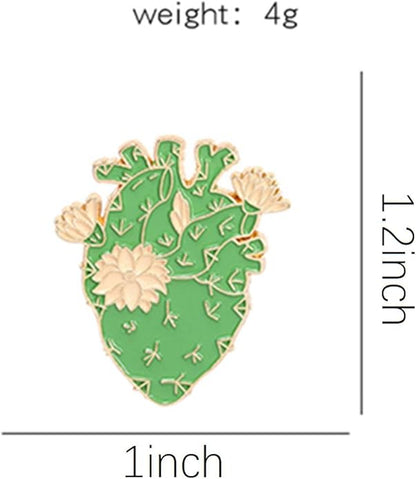 ROFARSO Cactus Heart Enamel Lapel Pin Set Cartoon Anatomical Heart Pin, Accessory for Backpacks Clothing Bags Hats Shirts