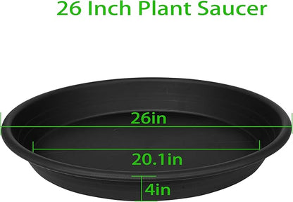 2 Pack of 25 26 inch Extra Large Plant Saucer, Extra Deep 4.2" Tray for Flower Pot, Heavy Sturdy Plant Drainage Tray for Indoors, Bird Bath Bowls, Plant Plate Water Catcher for Pots (26", Black)