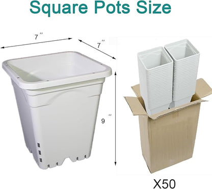 HG7X7SW 7"x7" Square White Pot, 9" Tall, Pack of 50 (50)