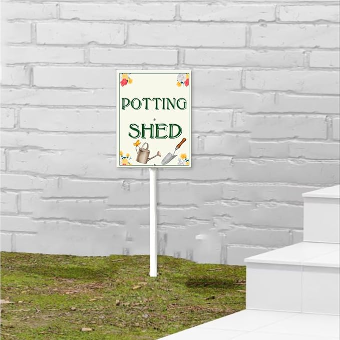Garden Sign With Stake Potting Shed Aluminium Sign 7X8.8Inch Wildflower Sign Flower Sign Funny Garden Décor Aluminium Sign Gardening Gifts And 12.8" Stake Kit
