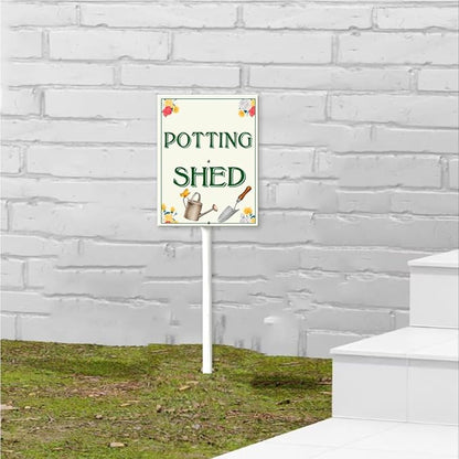 Garden Sign With Stake Potting Shed Aluminium Sign 7X8.8Inch Wildflower Sign Flower Sign Funny Garden Décor Aluminium Sign Gardening Gifts And 12.8" Stake Kit