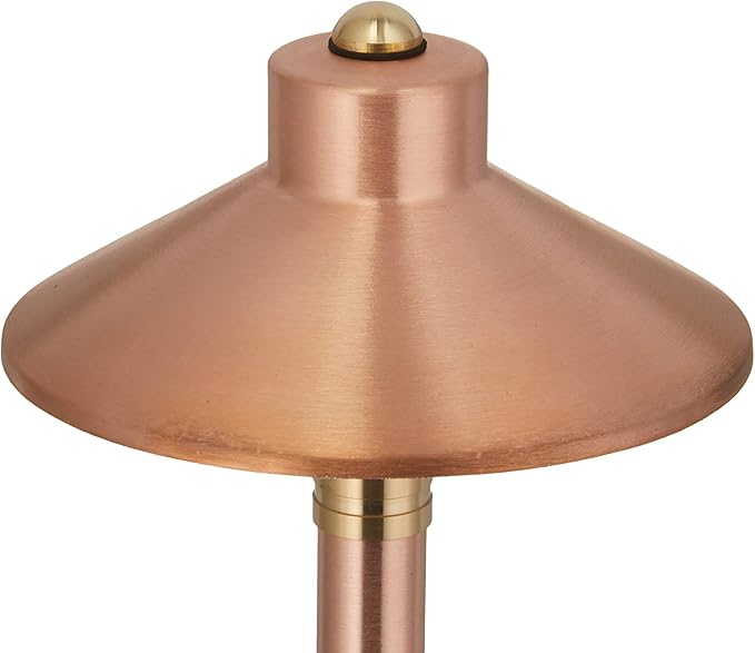 VOLT Flat Hat 12V Copper Path Light (7" Shade, 24" Tall) with 3W 2700K Warm White G4 LED Bulb for Low Voltage Landscape Lighting on Outdoor Pathway, Walkway, Garden, Driveway or Patio