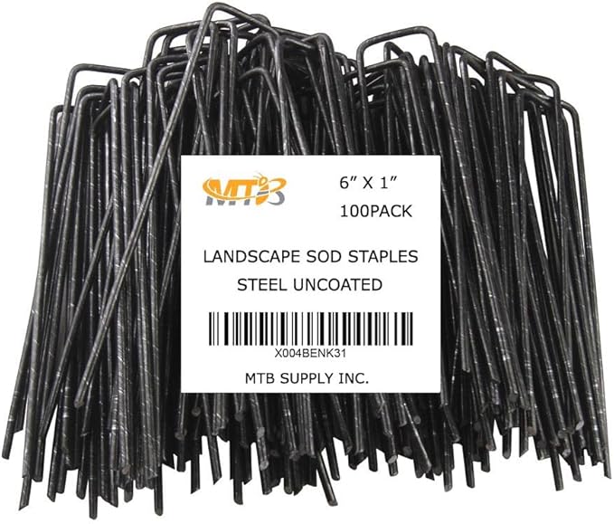 100 Pack 6x1 inch 11GA(0.12inch) Landscape Staples Garden Stakes Fence Netting Pins Ground Spikes Sod Cover Fabric Pegs Steel Uncoated