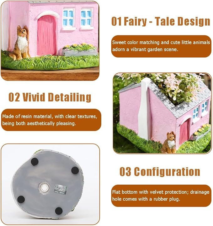 Creative Garden House Plants Flower Pot with Drainage Holes,Cute Dog Succulent Plant Pot Decorated Desk,Garden,Living Room (Red House)