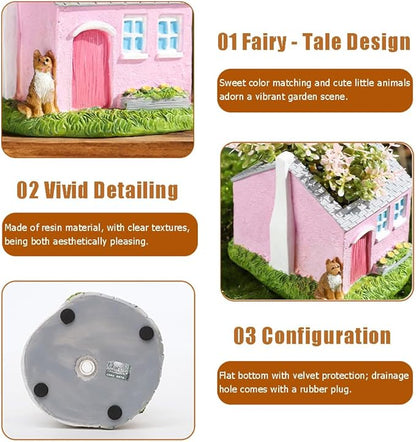 Creative Garden House Plants Flower Pot with Drainage Holes,Cute Dog Succulent Plant Pot Decorated Desk,Garden,Living Room (Red House)