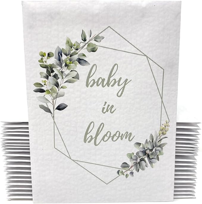 Baby in Bloom Seed Packet Favors Pre Filled with Wildflower Seeds -Baby Shower Party Favors for Guests, Thank You Gift or Present for Girl or Boy -Sage Green, White Floral Decorations -Bulk Pack of 20