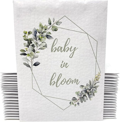 Baby in Bloom Seed Packet Favors Pre Filled with Wildflower Seeds -Baby Shower Party Favors for Guests, Thank You Gift or Present for Girl or Boy -Sage Green, White Floral Decorations -Bulk Pack of 20