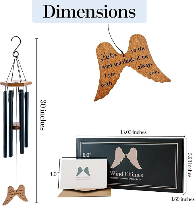 Memorial Wind Chimes for Loss of Loved One, 30" Angel Wing Windchimes Sympathy Gifts for Loss of Loved one, Sympathy Wind Chimes Memorial Gifts for Loss of Mother Father Funeral Gifts Condolence.