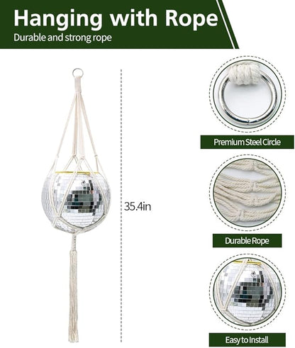 Disco Ball Planter, 8" Silver Disco Ball Planter, Disco Ball Plant Hanger with Hanging Rope, Hanging Chain, Hook, Circle and Extra Mirror Pieces