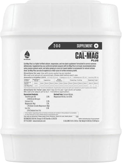 Botanicare Cal-Mag Plus, A Calcium, Magnesium, And Iron Plant Supplement, Corrects Common Plant Deficiencies, Add To Water Or Use As A Spray, 2-0-0 NPK, 5 Gallon
