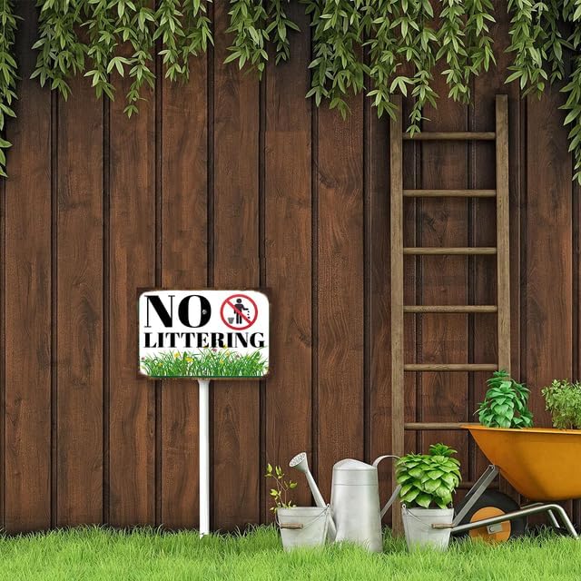8 x 12 inch No Littering Sign Yard Sign Stakes Outdoor Lawn Yard Signs