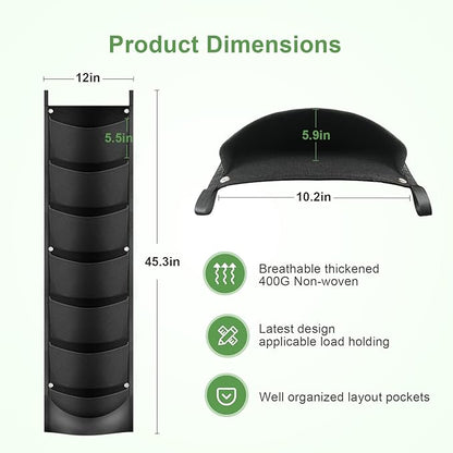 iPower Hanging Vertical Wall Planter 7 Pockets Upgraded Deeper Waterproof Herb Flower Growing Pouch Felt Cloth, for Yard Garden Courtyard Fence Home, Balcony Office Decoration