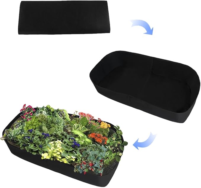 Planting Grow Bag,Felt Fabric Raised Planting Bed,Raised Garden Bed Planter Breathable Planting Container Rectangle Growing Pot
