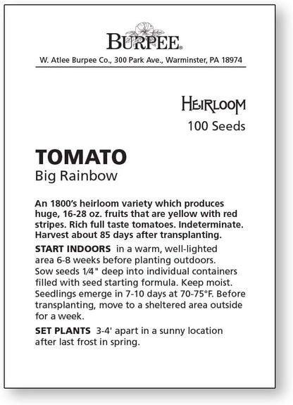 Burpee 'Big Rainbow' Heirloom, Large Beefsteak Slicing Tomato, 100 Non-GMO Seeds