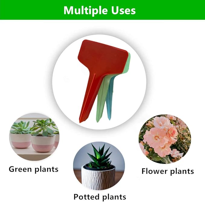 100pcs Garden Plant Labels Waterproof Plastic Plant Nursery Markers T-Type Plant Name Sign Tag Outdoor Indoor Stakes Stick for Seed Potted Herbs Flowers Vegetables Flowers, 5 Colors
