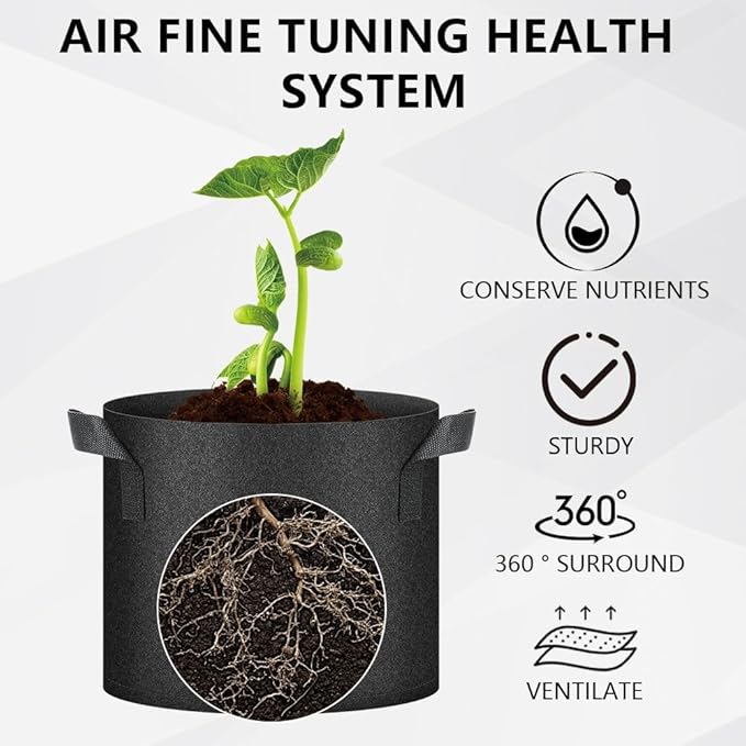 50 Pack Grow Bags, Black Heavy Duty Fabric Pots Nonwoven Potato Grow Bags with Sturdy Handles & Reinforced Stitching, Breathable Vegetable Flower Plant Growing Containers Bags (5 Gallon)