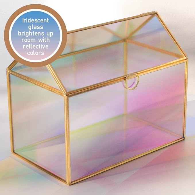 D'Eco Iridescent Glass House Centerpiece (10x6x8) - Table Planter Terrarium - Valentine's Day Home Decor & Wedding Letterbox - Fill with Succulents, Moss, Roses & Chocolates - Valentines Gift for Her