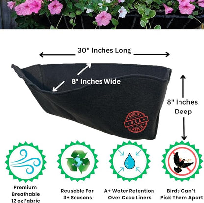 EZ Swap 30 Inch Fabric Trough Coco Liner Replacement for Window Basket Flower Planter - 30" Coconut Coco Fiber Alternative for Hayrack Planters. Use 3+ Seasons - Made in The USA! (2-Pack)