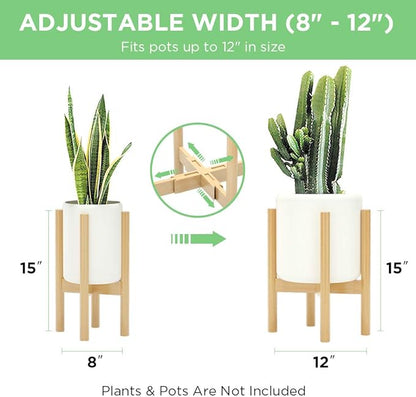 MUDEELA 2 Pack Indoor Plant Stands, 2 Tier Tall Plant Stand 30 inches, Mid Century Bamboo Plant Stand, Adjustable Width 8 - 12 inches, Fits Pot Size of 8 9 10 11 12 inches Pot & Plant Not Included, Natural