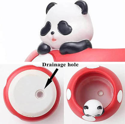 EOBTAIN Cute Mushroom Planter Pots,Unique Animal Panda Red Resin Succulent Small Pots for Indoor Plants,Mini Cactus Planter Pots Living Room Office Table Decor,Mushroom Lover Gifts,4 Inch