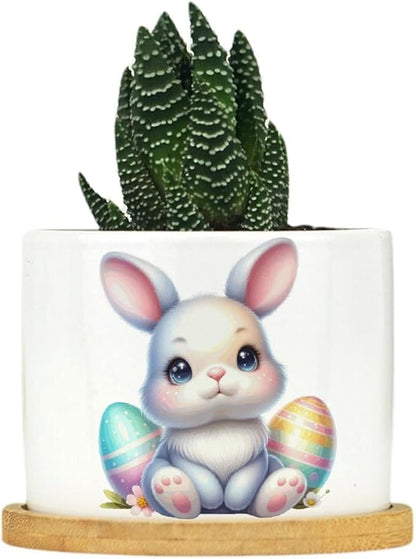 DreamAutumn Easter Bunny Ceramic Planters Ceramic Pots with Saucers Orchid Pots for Plants Succulents Pots Office Desk Garden Balconys New Home Decor,Gifts for Mom Mother Grandmother