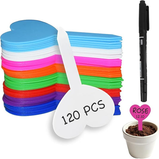 120PCS Plant Labels for Seedlings Garden Markers Plastic Plant Labels for Outdoor Garden Waterproof Heart Shaped Tags for Plants with Permanet Marking Pen Gardening Supplies