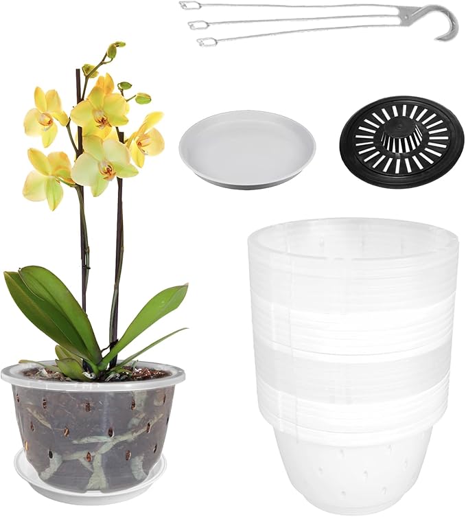 24 Pack Hanging Planters for Indoor Outdoor Plants, 7.8 Inch Plastic Orchid Pots with Drainage Holes & Removable Hooks, Decorative Flower Pots for Home Garden Balcony Patio