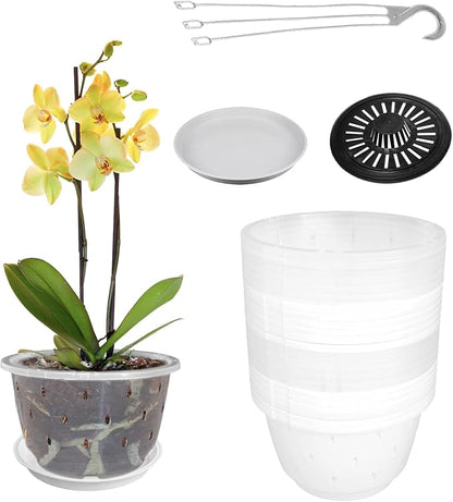24 Pack Hanging Planters for Indoor Outdoor Plants, 7.8 Inch Plastic Orchid Pots with Drainage Holes & Removable Hooks, Decorative Flower Pots for Home Garden Balcony Patio
