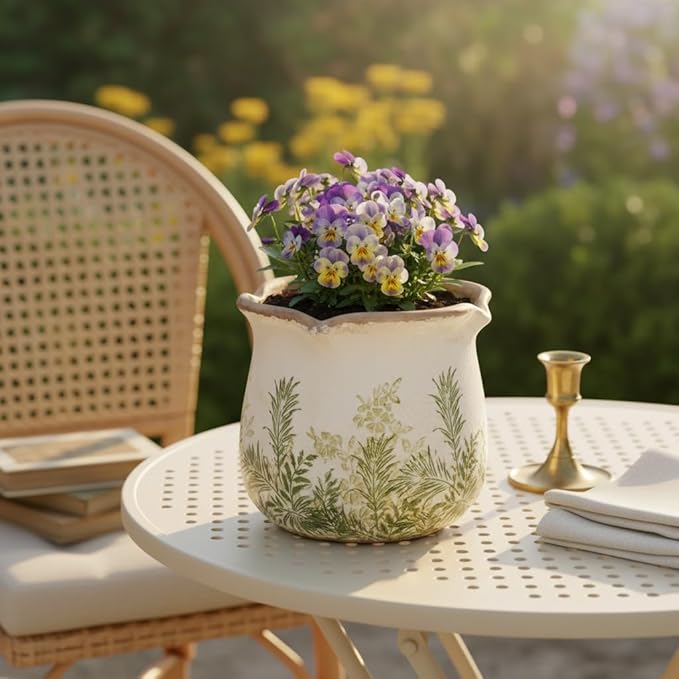 Vintage Ceramic 6.11'' Plant Pots, Decorative Vase for Indoor Garden, Room & Home Decor, Cottage Fern