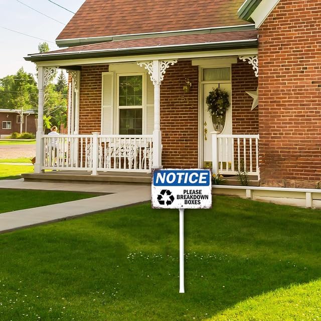 8 x 12 inch Notice Sign - Please Breakdown Boxes Yard Sign Stakes Outdoor Lawn Yard Signs