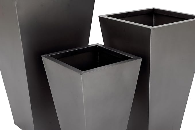 Deco 79 Metal Indoor Outdoor Planter Light Weight Large Planter Pot with Tapered Base and Polished Exterior, Set of 3 Planters 17", 21", 25"H, Gray