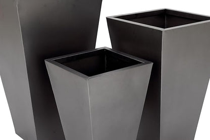 Deco 79 Metal Indoor Outdoor Planter Light Weight Large Planter Pot with Tapered Base and Polished Exterior, Set of 3 Planters 17", 21", 25"H, Gray