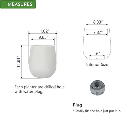 11.8 Inch Plastic Tall Planters for Outdoor Plants, Modern Round Tapered Flower Pot for Outdoor and Indoor Plants, Large Plant Pot with Drainage Holes and Plug for Home Garden Patio, Chalk Beige