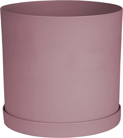 Bloem Mathers 12" Dusty Rose Round Modern Resin Garden Planter Pot with Drainage Holes and Removable Saucer Tray Included