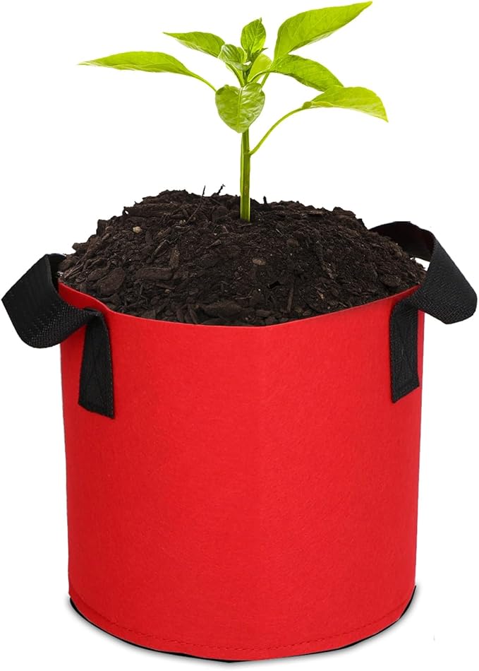 Grow Bags,Growing Pot Bags Garden Grow Bag Indoor Outdoor Fabric Aeration Plant Pot Container Flower Vegetable Pouch (Red,5 Gallon)