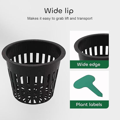 GROWNEER 25Pcs 4inch Net Pots, Heavy Duty Hydroponic Cups Mesh Pots with Plant Labels, Slotted Design for Indoor or Outdoor Growing