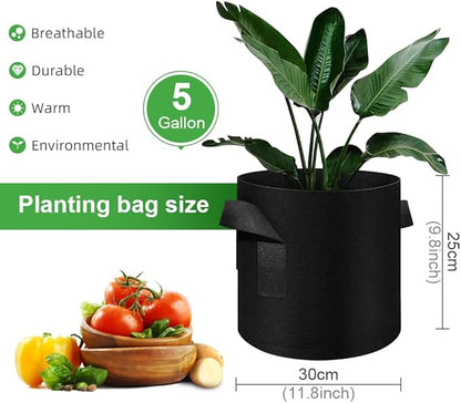 5 Pack 5 Gallon Grow Bags, Heavy Duty Thickened Nonwoven Fabric Pots with Handles, Planter Grow Bags for Vegetables/Flower/Plant/Fruits, Black